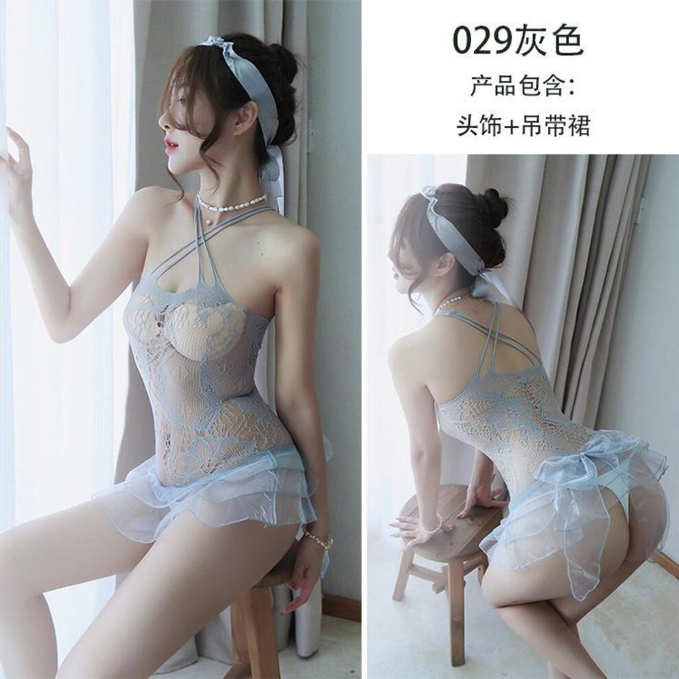 (gray, Hardcover (80-60 kg)) Sexy Lingerie Female Sexy Cross Transparent Mesh Dress Uniform Temptation