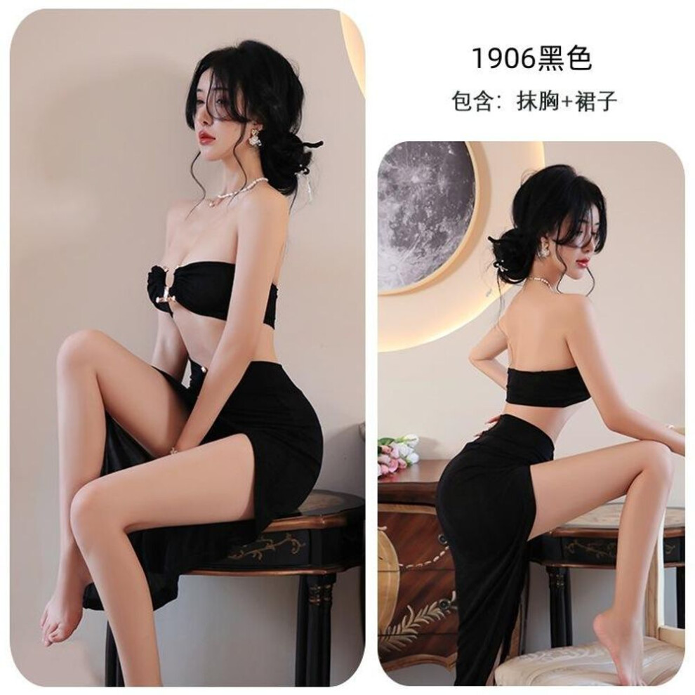 (black, One Size (80-62.5 kg)) Sexy Lingerie Mermaid Split Slim Dress Sexy Nightclub Bar Latin Pajamas Women