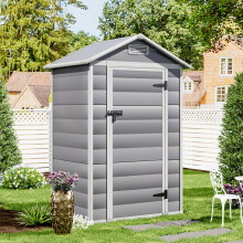 4 x 3 ft Plastic Garden Shed with Apex Roof, Hinged Lockable Door, UV-Resistant, Windows