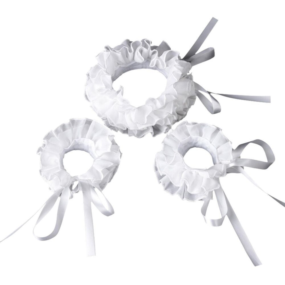(as the picture, A) Renaissances Clown Choker Faux Collar White Ruffled Neck Accessory and Wrist Cuffs for Masquerades and Dress Up Event