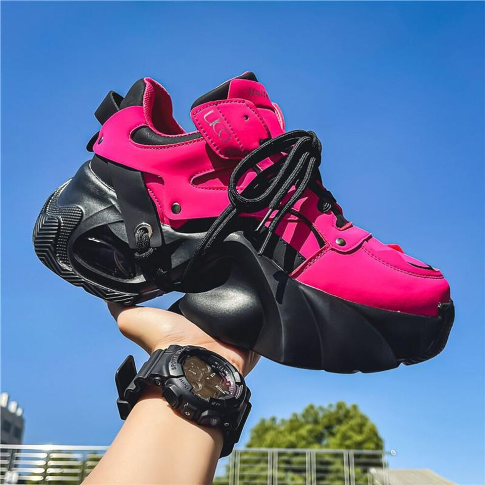 (pink, 42) Fashion Men Casual Shoes Designer Walking Sneakers Breathable Platform Thick Bottom Rock Style Big Head Leather Man Sport Shoes