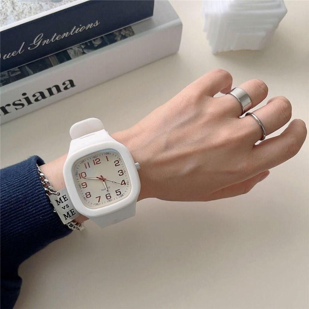 (white) Fashion Women Ladies Square Watches Silicone Belt Watches Quartz Watch Wristwatches