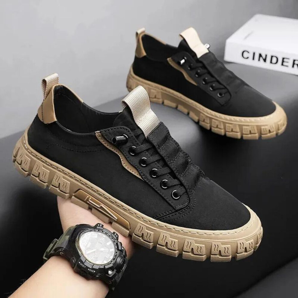 (black, 40) Men Shoes Ice Silk Canvas Shoes for Men New Breathable Sport Casual Shoes Slip on Men Sneakers Platform Vulcanized Loafers