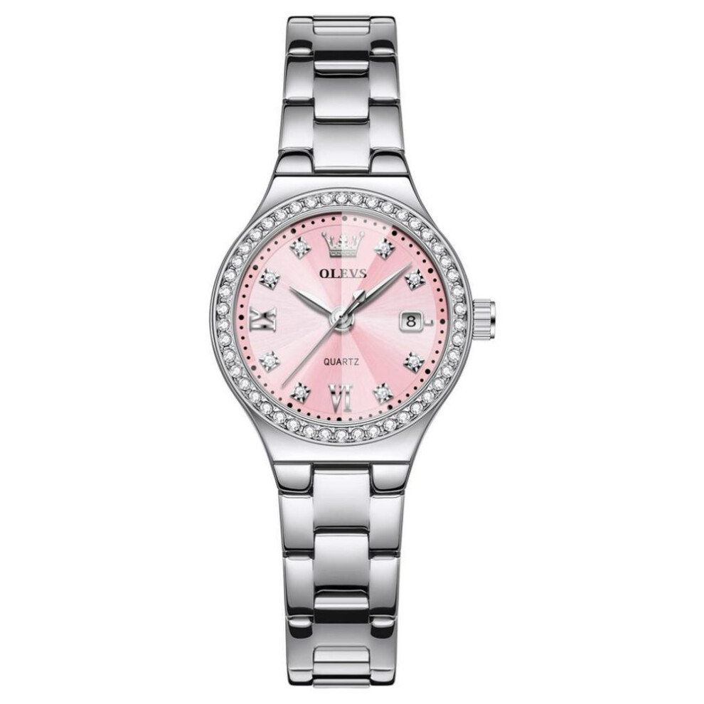 (pink) OLEVS Fashion Casual Women Watch Elegant Luxury Brand Stainless Steel Strap Quartz Dress Watches For Woman Gifts