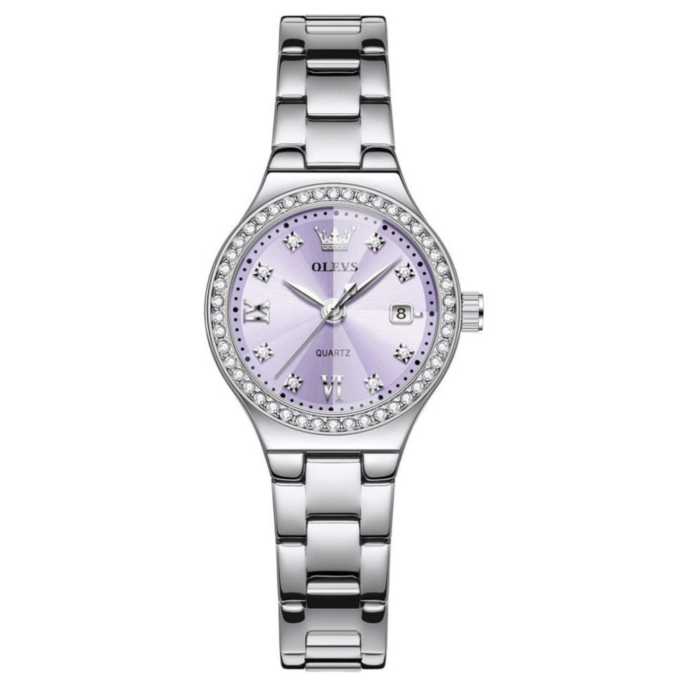 (purple) OLEVS Fashion Casual Women Watch Elegant Luxury Brand Stainless Steel Strap Quartz Dress Watches For Woman Gifts