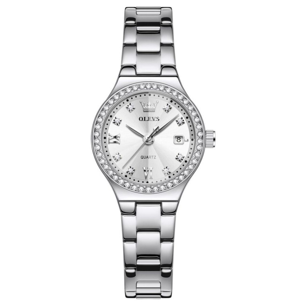 (white) OLEVS Fashion Casual Women Watch Elegant Luxury Brand Stainless Steel Strap Quartz Dress Watches For Woman Gifts