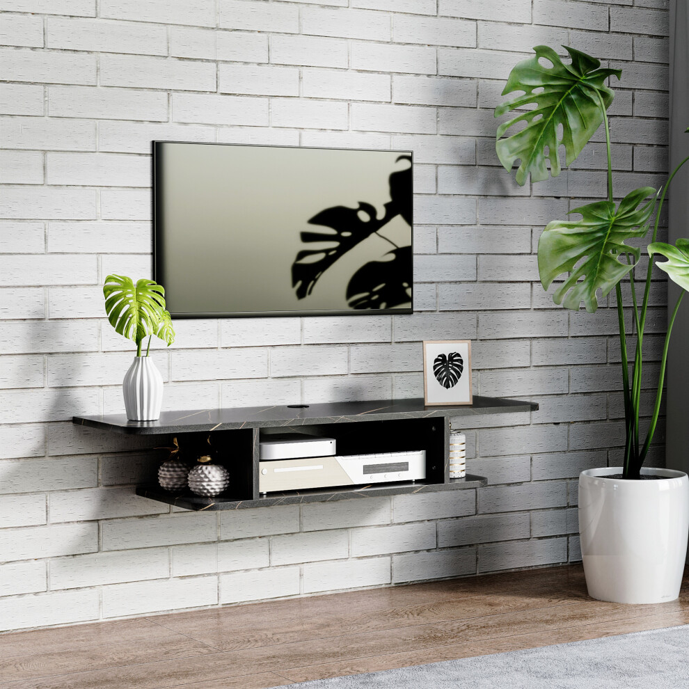 Homcom Wall Mounted Tv Stand Entertainment Unit With Storage Shelf, Black