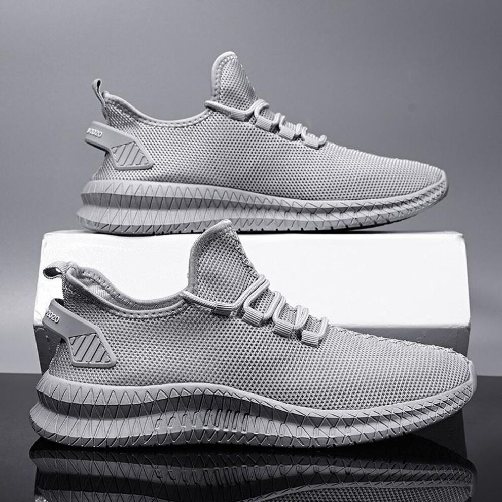 (gray, 46) Men's Vulcanized Shoes Lightweight Black Sneakers Men Fashion Casual Walking Breathable Mens Lace-up White Mesh Shoes