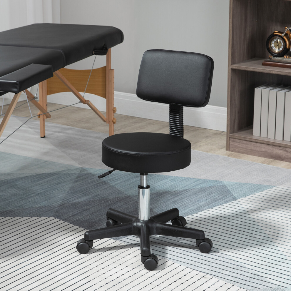 Homcom Adjustable Swivel Salon Chair Padded Seat Back 5 Wheels Black