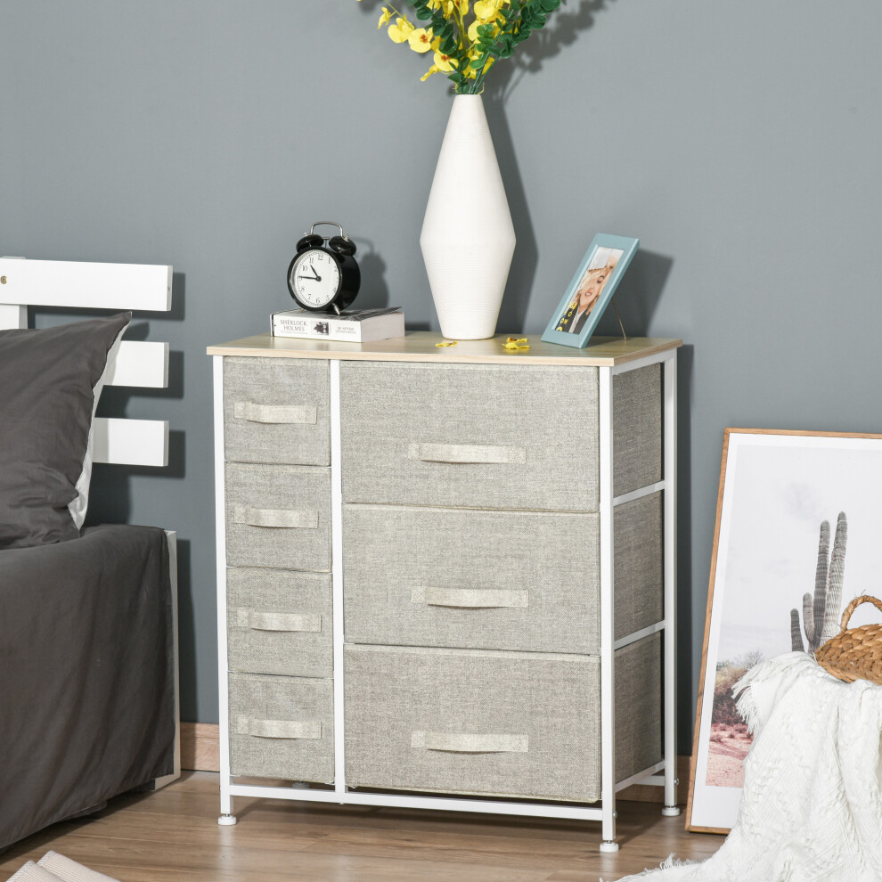 HOMCOM Chest of Drawers with 7 Dresser Drawers for Home Bedroom, Light Grey