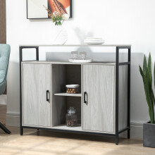 HOMCOM Modern Sideboard Storage Cabinet with Adjustable Shelves - Light Grey (835-675LG), 100W x 34D x 87.2H cm