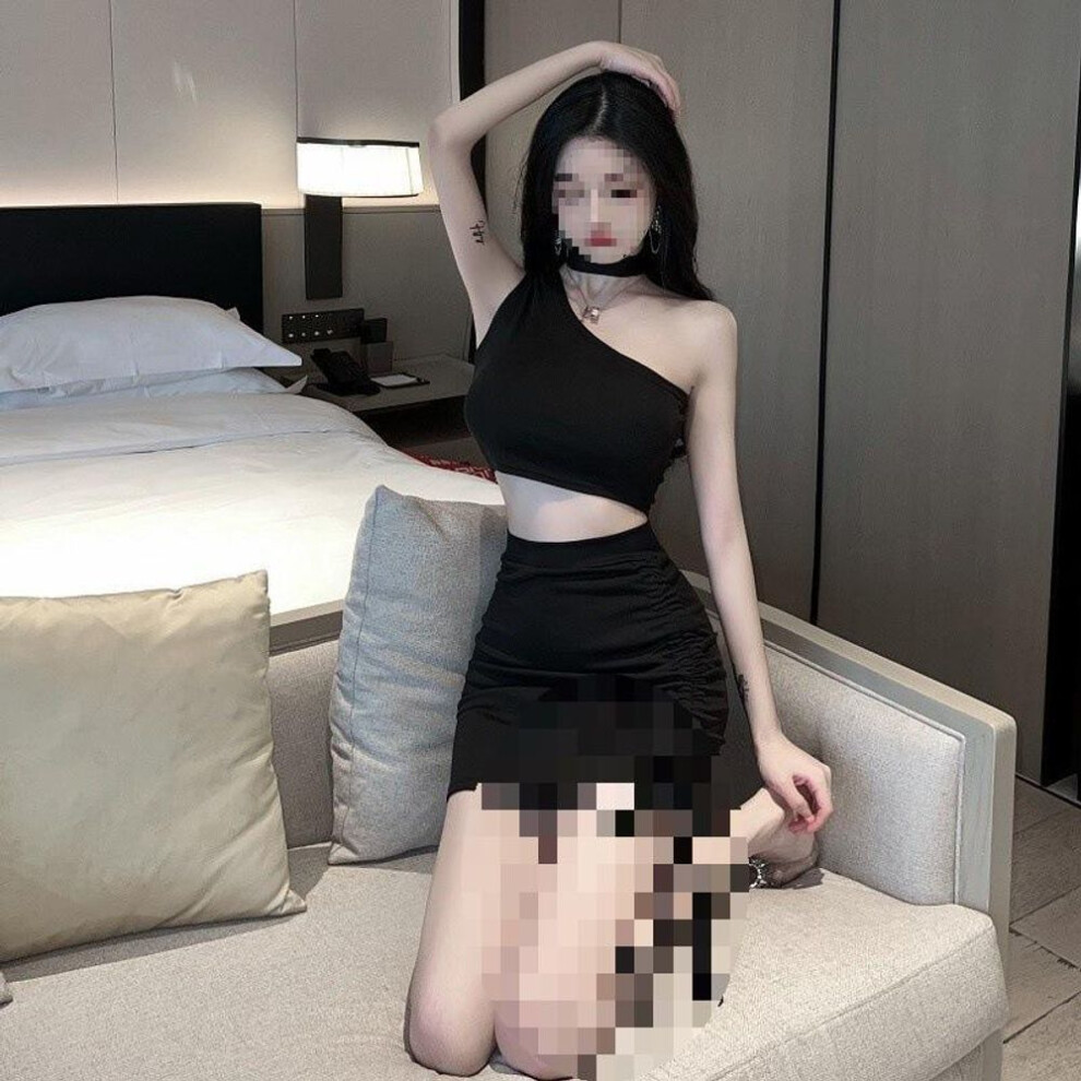 (black, one size fits all) Sexy Sex Uniform Slant Shoulder New Year Underwear Women's Sweater Set Women's Pajamas Pure Desire Wind Bed Battle Robe Sexy