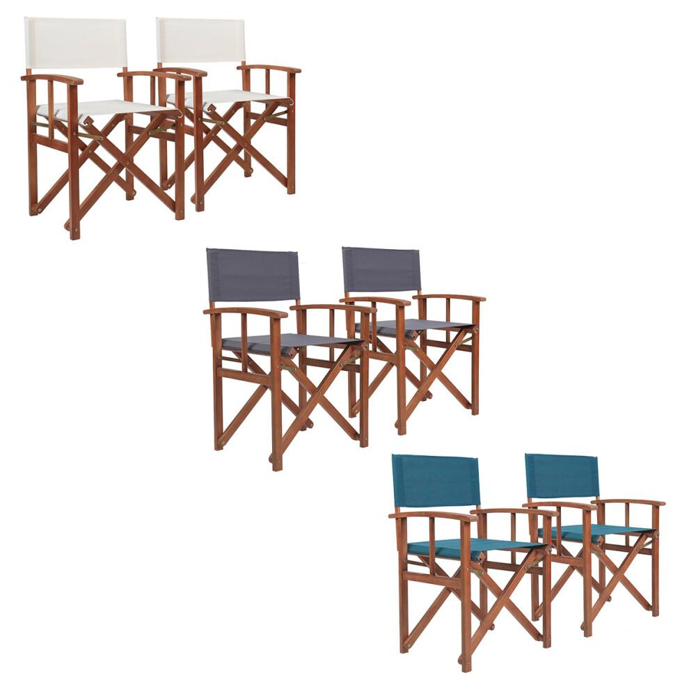 Charles Bentley FSC Eucalyptus Wooden Pair of Directors Chairs - Fully Assembled in Teal / Cream & Green