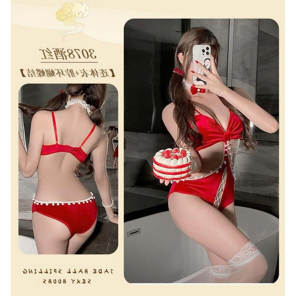 Sexy Sexy lingerie uniform three-point striking Christmas red bow pure desire suit bikini jumpsuit