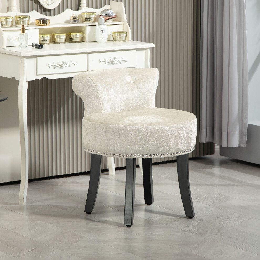 HOMCOM Dressing Table Stool Vanity Seat w/ Rubber Wood Legs Bedroom - Beige