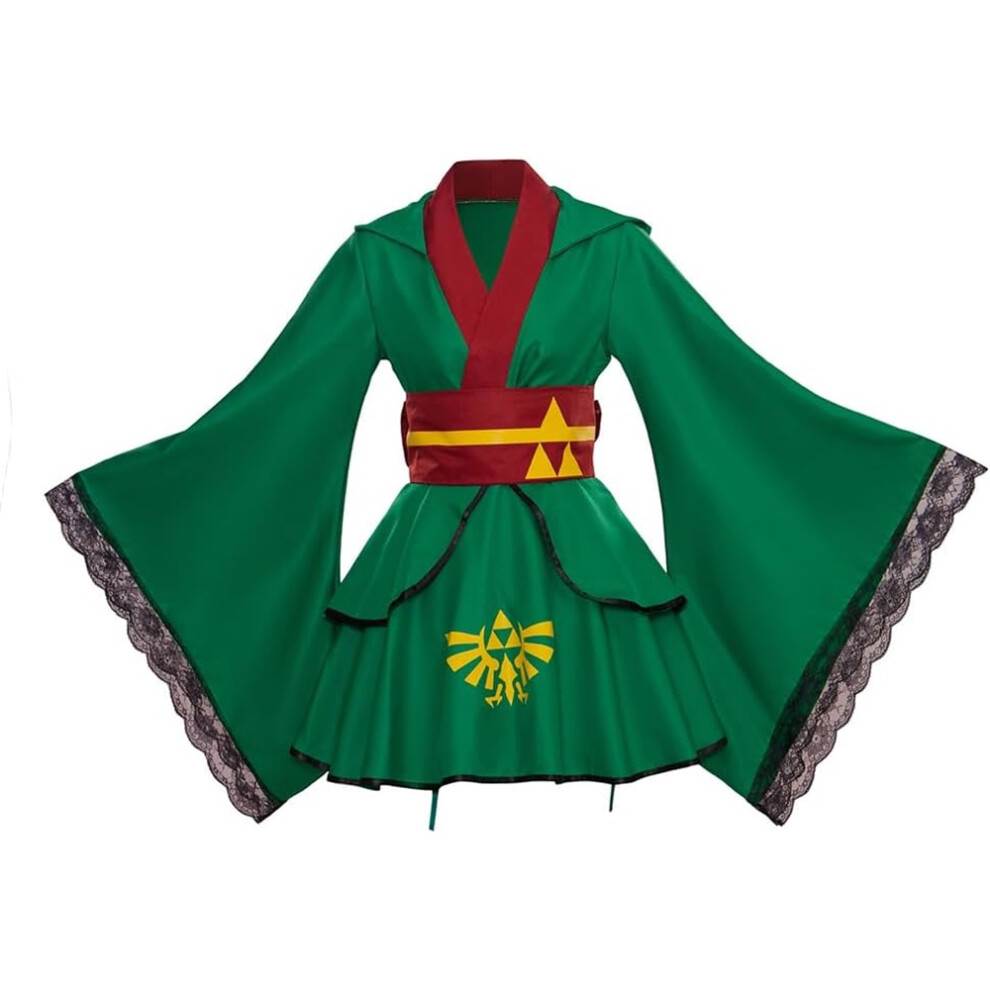 (Large) omen's Kimono Cosplay Costume Female Green Lolita Kimono Dress for Halloween