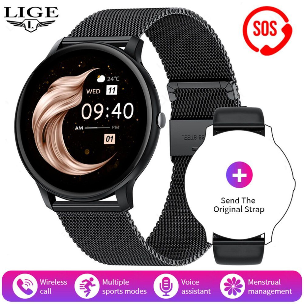 (black, mesh belt) LIGE Smart Watch Bluetooth Call Voice Assistant Waterproof Smart Watch Outdoor Exercise Fitness Bracelet Suitable For Android IOS