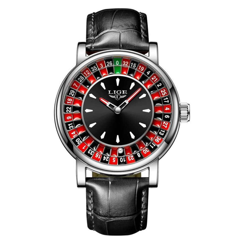 (black) LIGE 2025 Creative Men Watch Fashion Roulette Dial Waterproof Luminous Men's Quartz Watch