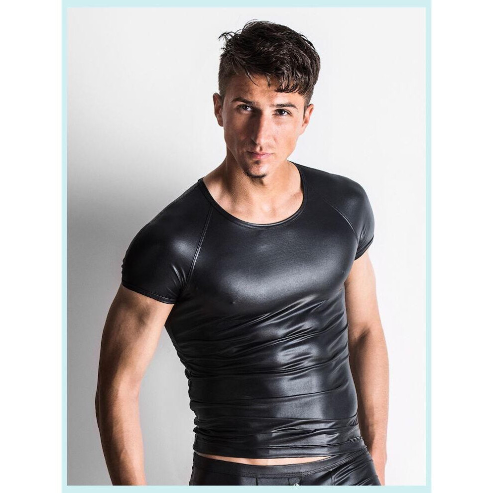 (Top N806, XXL, as the picture) Men's Sexy Matte Leather Performance T-shirt And Tights For Nightclub Or Stage (n805/n806)