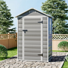 4.4x3.4FT Garden Plastic Storage Shed with Lockable Hinged Door, Grey