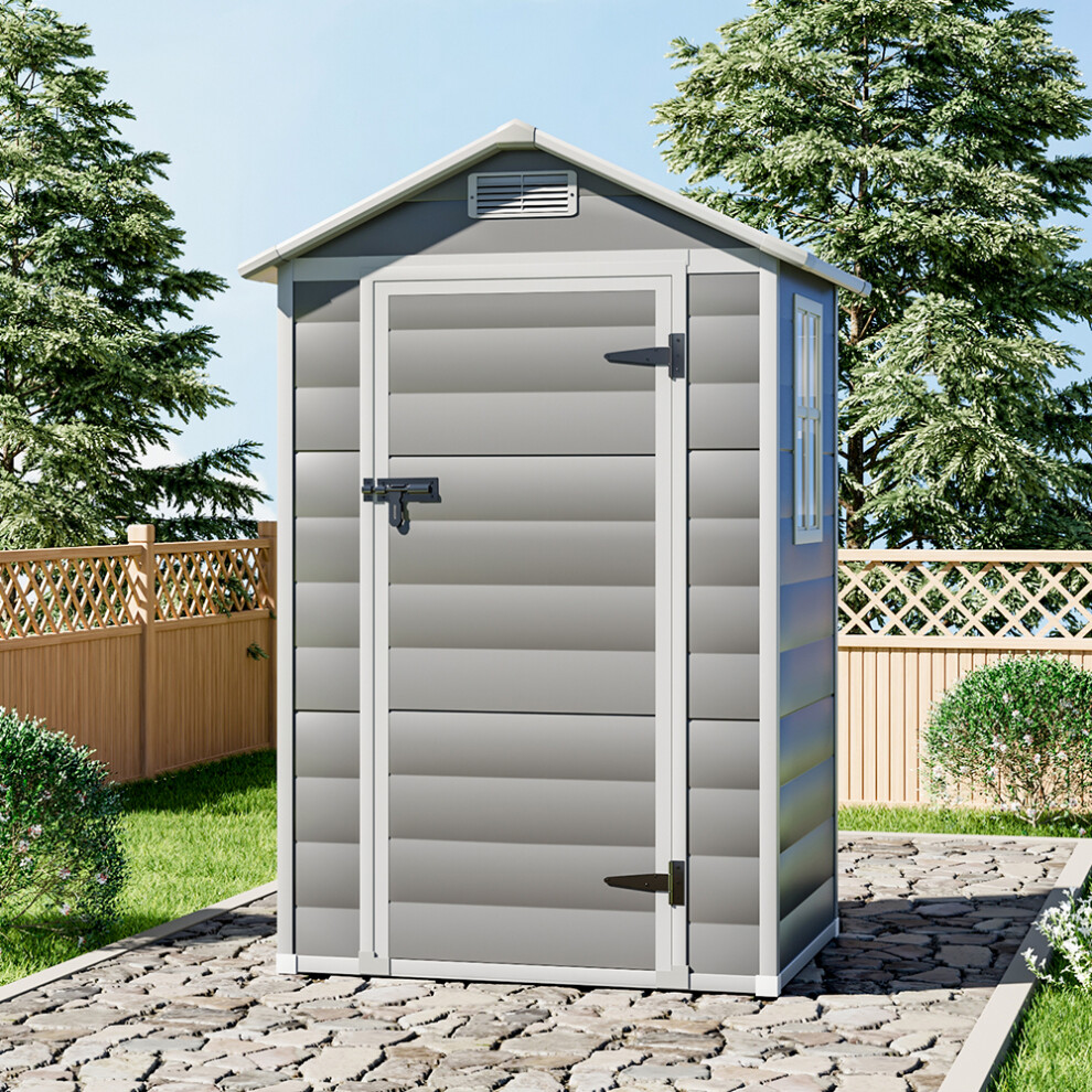 Garden Plastic Storage Shed with Lockable Hinged Door, Grey