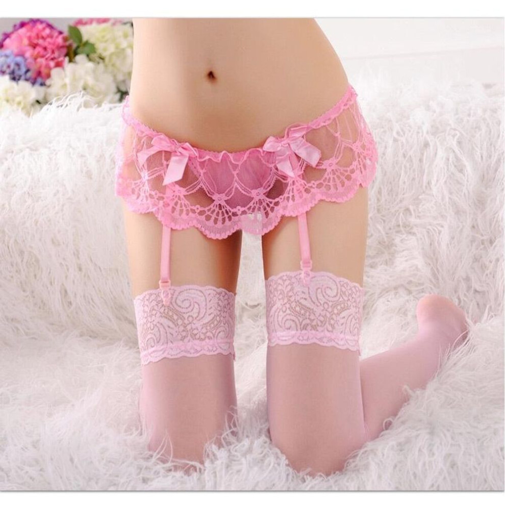 (Black+Silk Stockings) Sexy Lace Garter - Transparent Multi-Color Design for Nighttime Fun