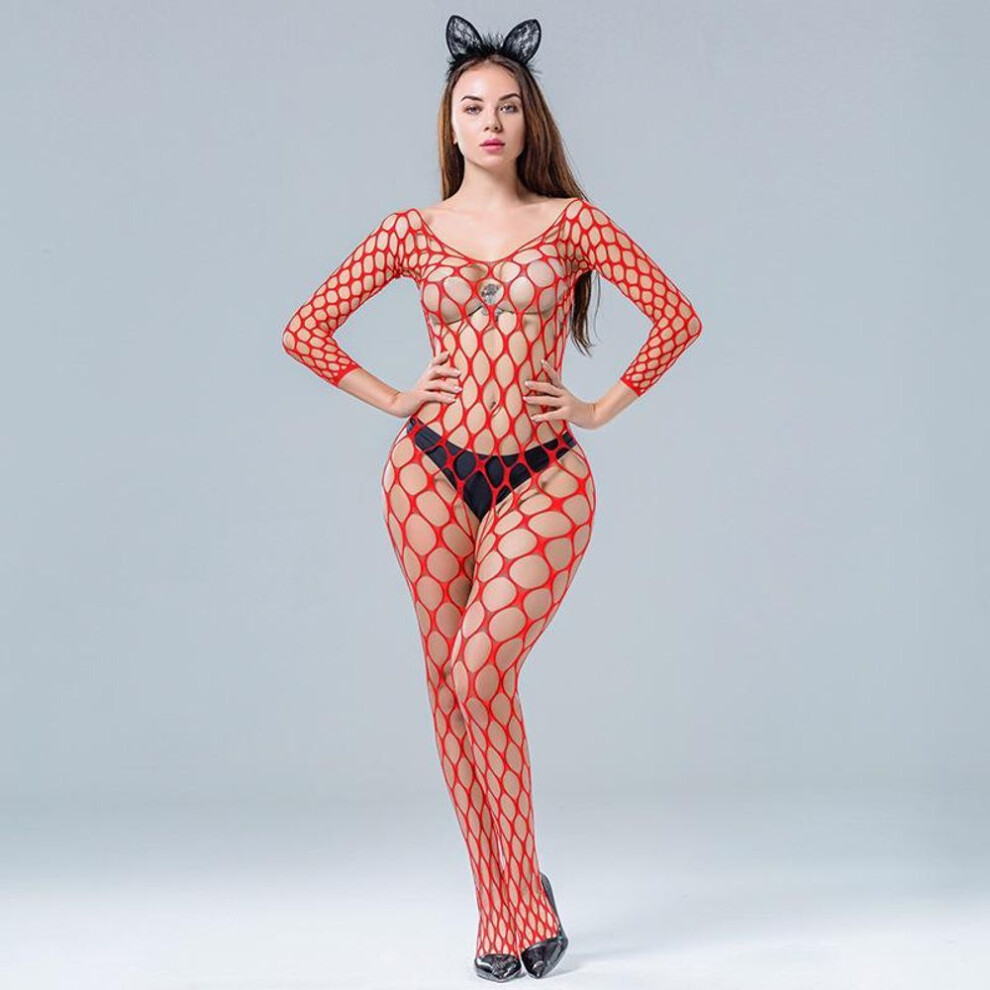 (red, Gift Box (Colorful Paper Card)) Women's Sexy Open Cup Lingerie Pajamas - Flirty, Hot, Open Crotch Design