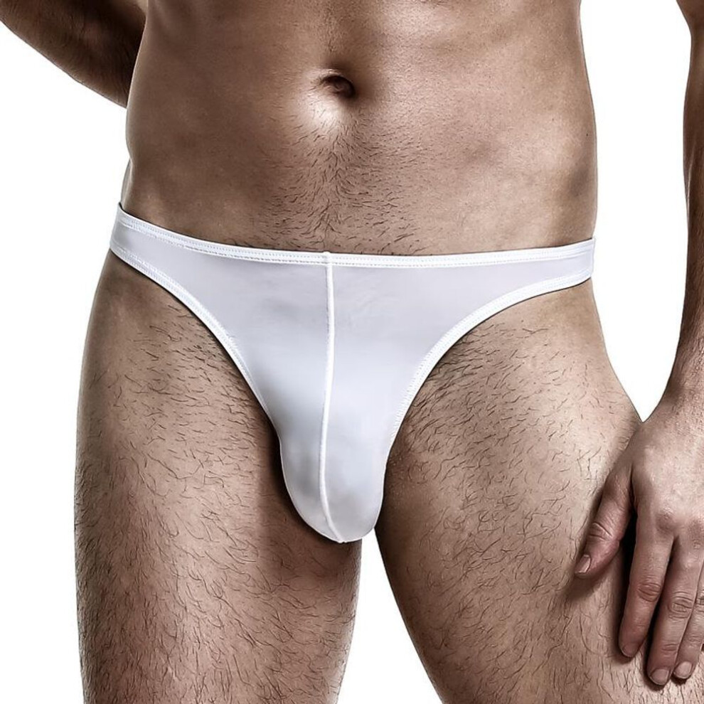 (3XL, white) Men's Low Waist Ice Silk Stretch Thong - Sexy, Breathable, U-Convex, Hip-Revealing Sports Underwear.