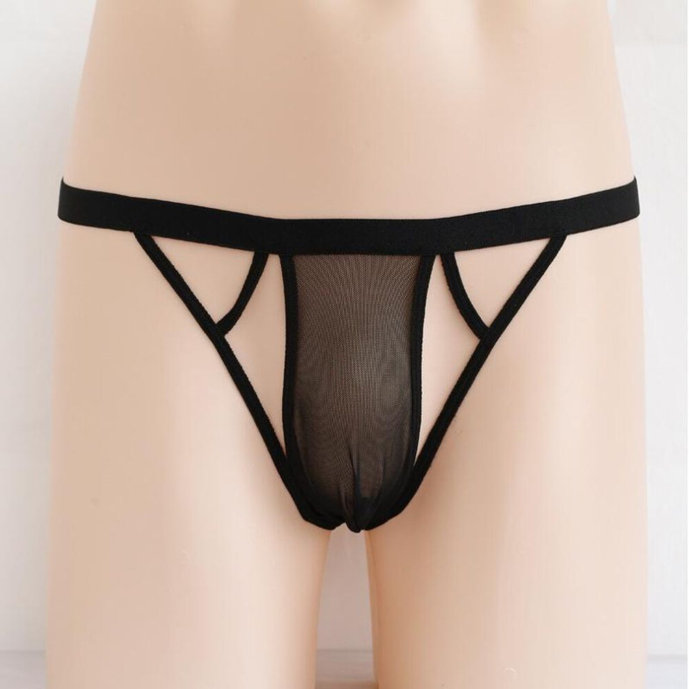 Wideband U-Pouch Men's Mesh Thong with Cross Hollow Design