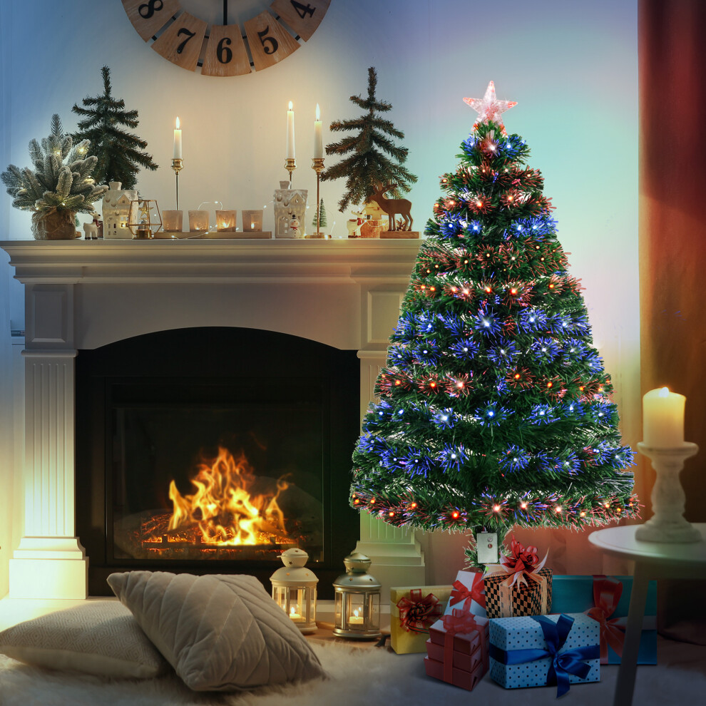 HOMCOM 4FT Prelit Artificial Christmas Tree Fiber Optic Xmas Decoration, Green
