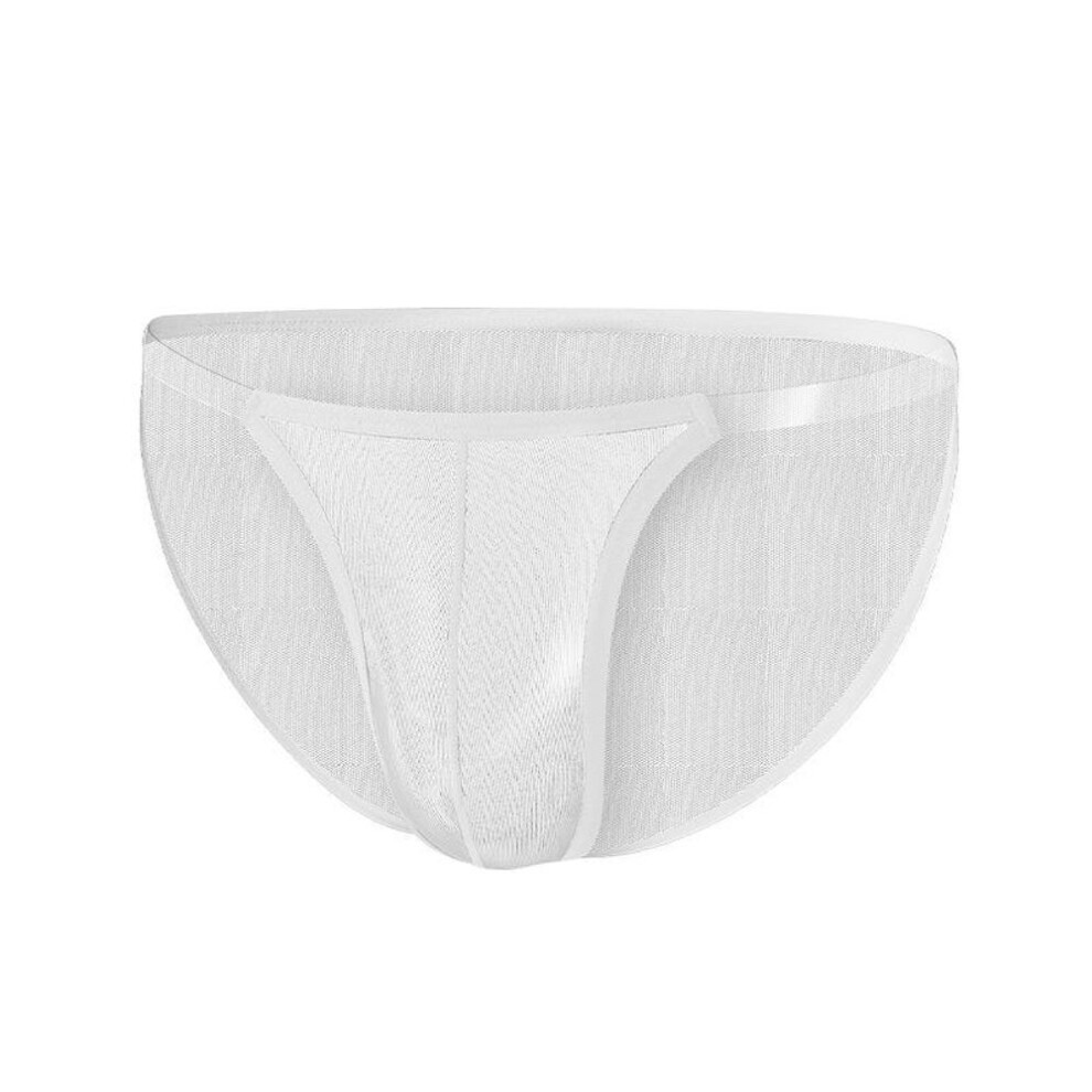 (XL, white) Men's Breathable Mesh Low-Waist U-Convex Ice Silk Briefs