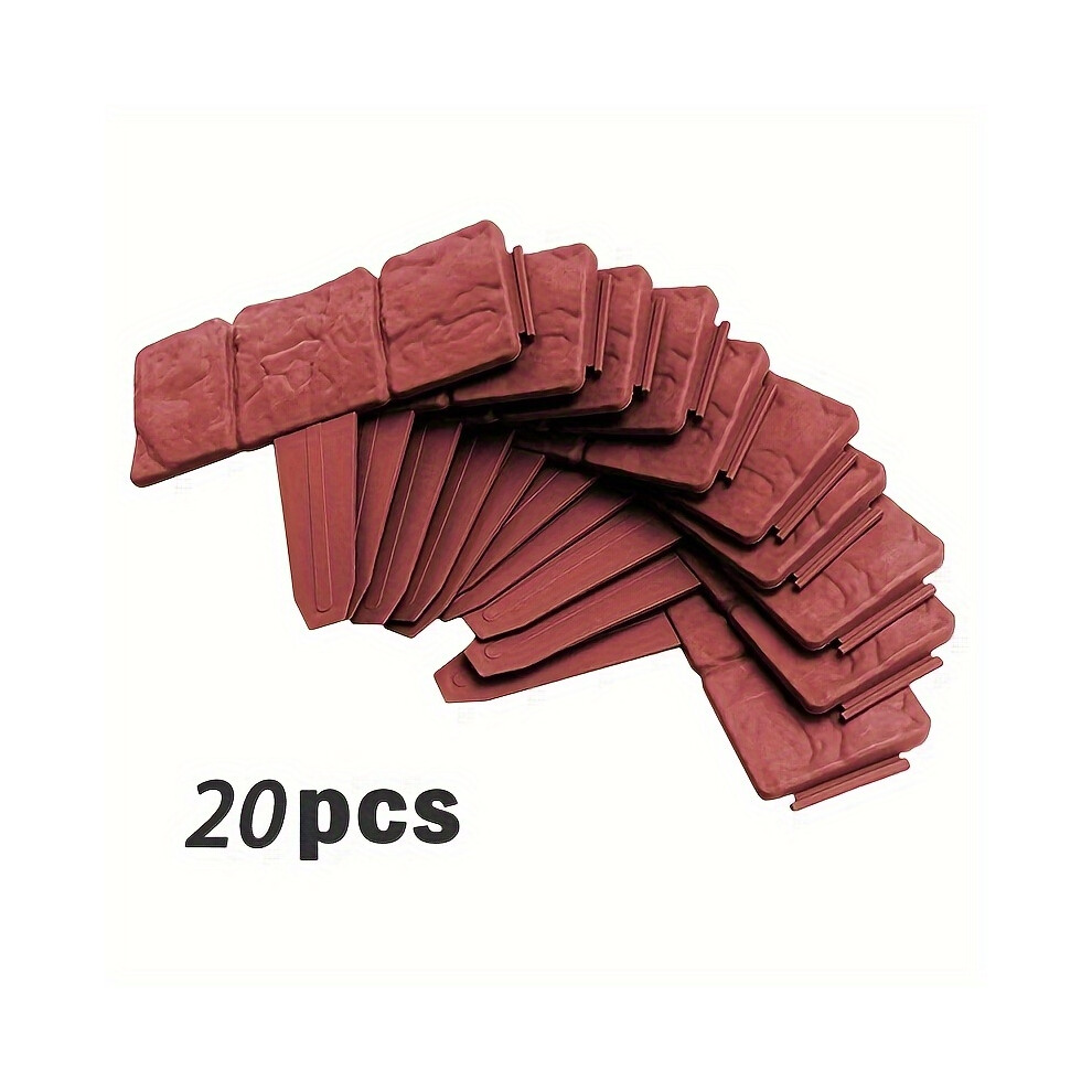 (Red, 20pcs) 20pcs of DIY Garden Landscape Edging, Plastic Faux Stone Fence, Interlocking Garden Small Fence, Outdoor Lawn Villa Decorative Fence Separator.