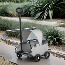 (Grey) Durable Pet Stroller for Small Dogs and Cats | Oxford Cloth Travel Carrier with Transparent Sunshade