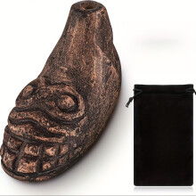(Dark Gray, 1pc) Loud Aztec Death Whistle - 125  Decibels Realistic Human Scream Sound, Black Orangutan Design with Skull Symbol