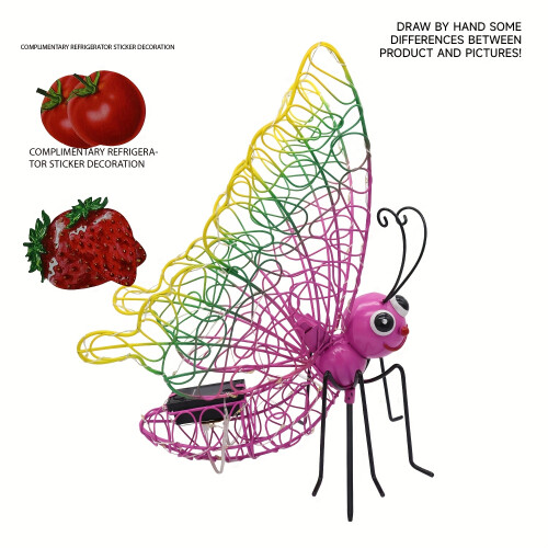(New Pink Wire Butterfly 1PC Tomato 1PC Strawberry) 1pc Solar Garden Light Fantasy Butterfly Metal Plug-in Light, Colorful LED Garden Decor Light for Flower Beds, Grasses and Bushes on OnBuy