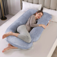 (Black Blue) J Shape Full Body Pillow for Adults All-Season - Comfortable Maternity Pillow for Pregnant Women - Velvet Cotton Zippered Cover