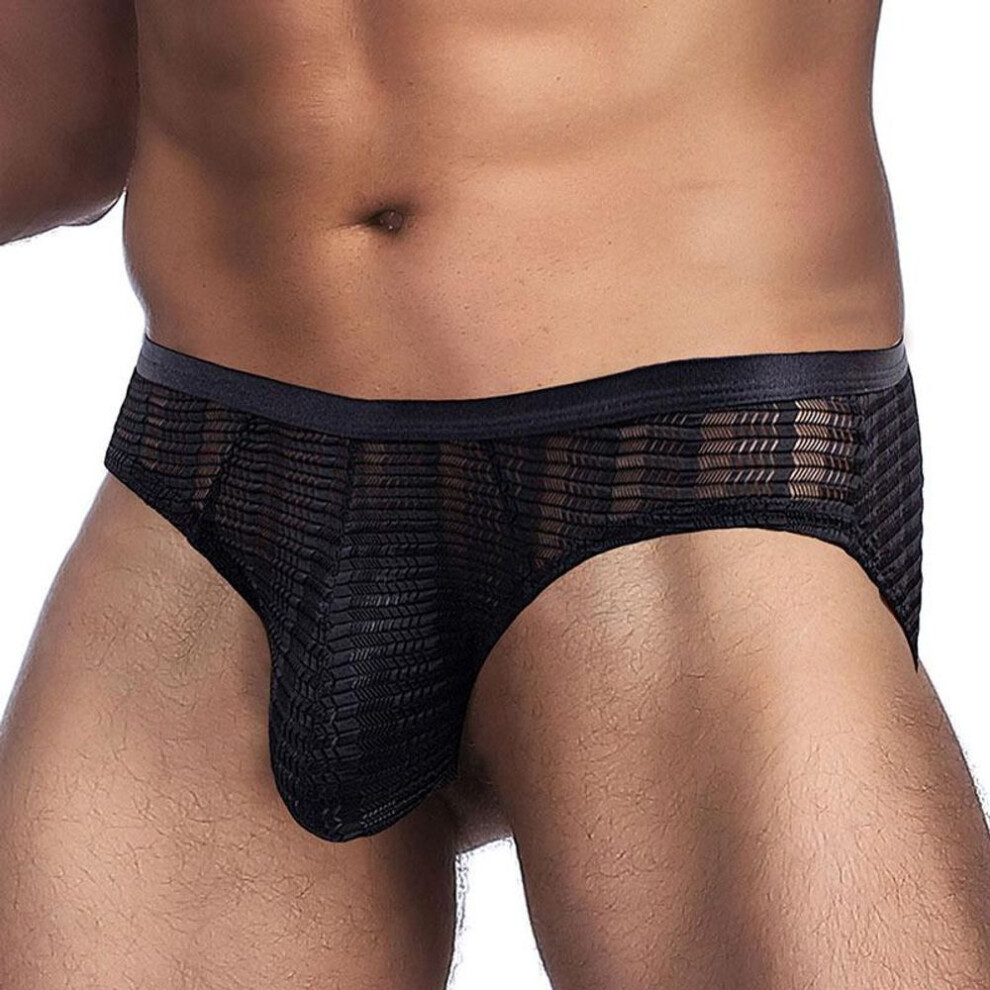 (M, as the picture) Men's sex panties solid color thin low-rise briefs hollow transparent T-shaped pants fake lady gay flirting MP