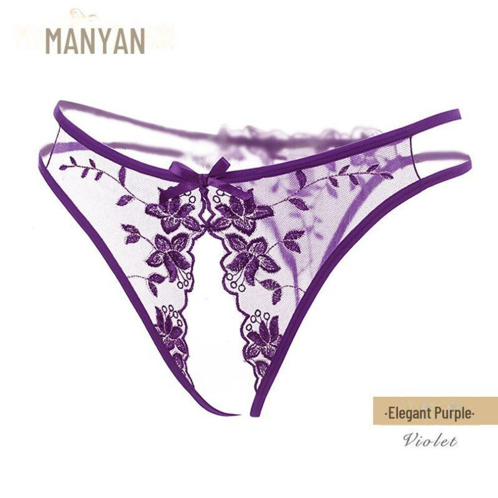 (purple, One Size) Manyan Sexy Lace Embroidery Thong Hollow Briefs for Women