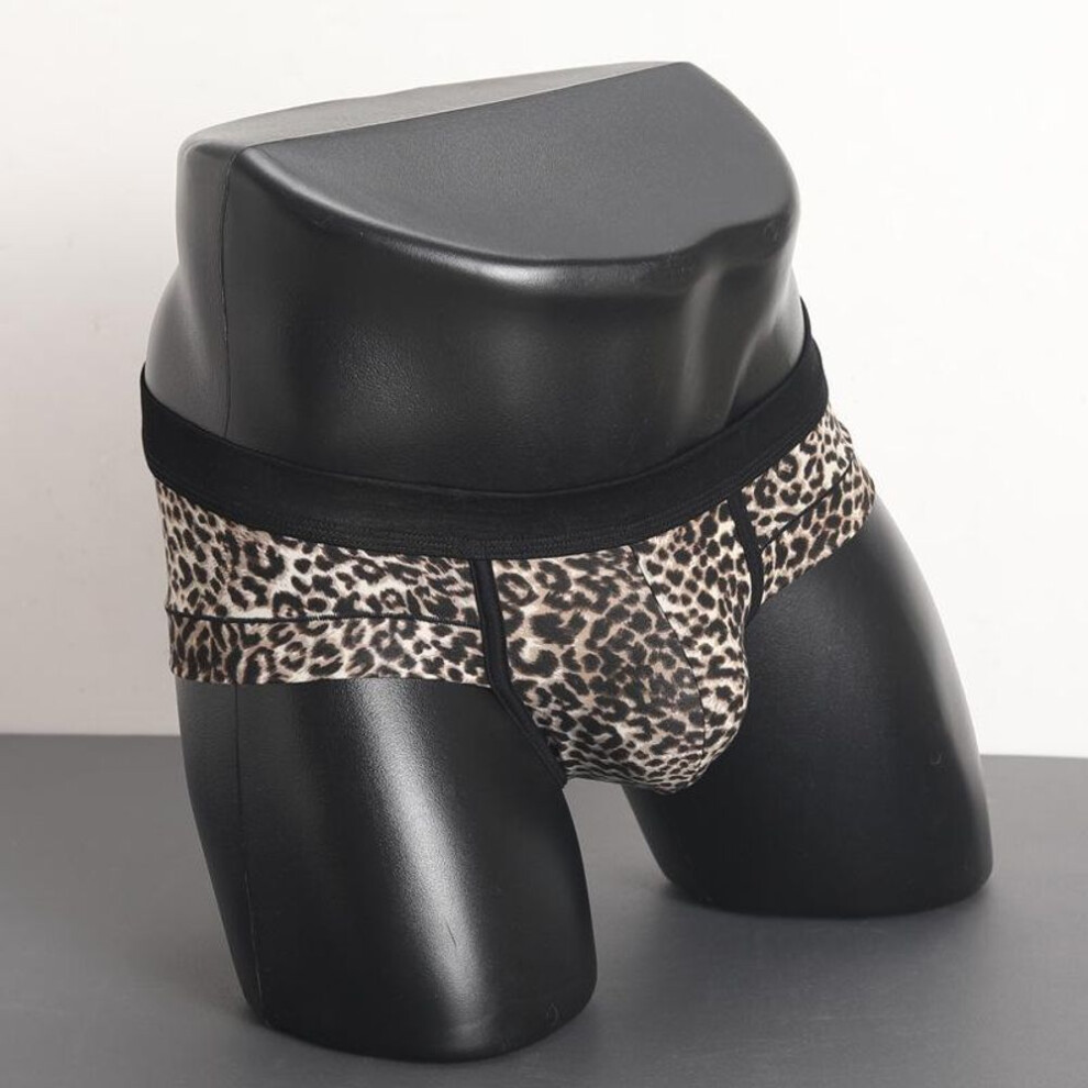 (L, coffee) Leopard Print Men's Low-waist Briefs - European & American Style Boxer Shorts.