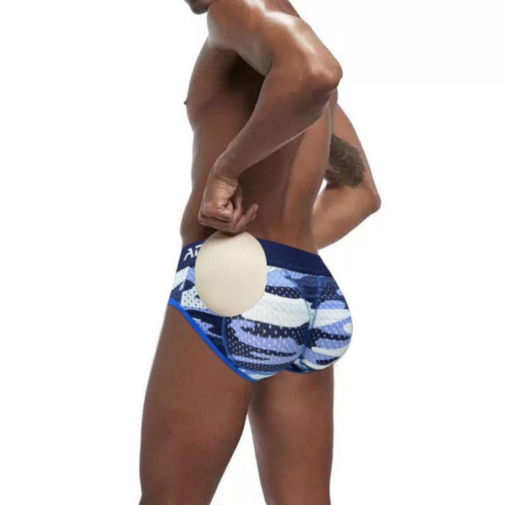 (XL, blue) Temu Men's Hip-Lifting Briefs with Removable Cup and Anti-Wear Design (AD730)