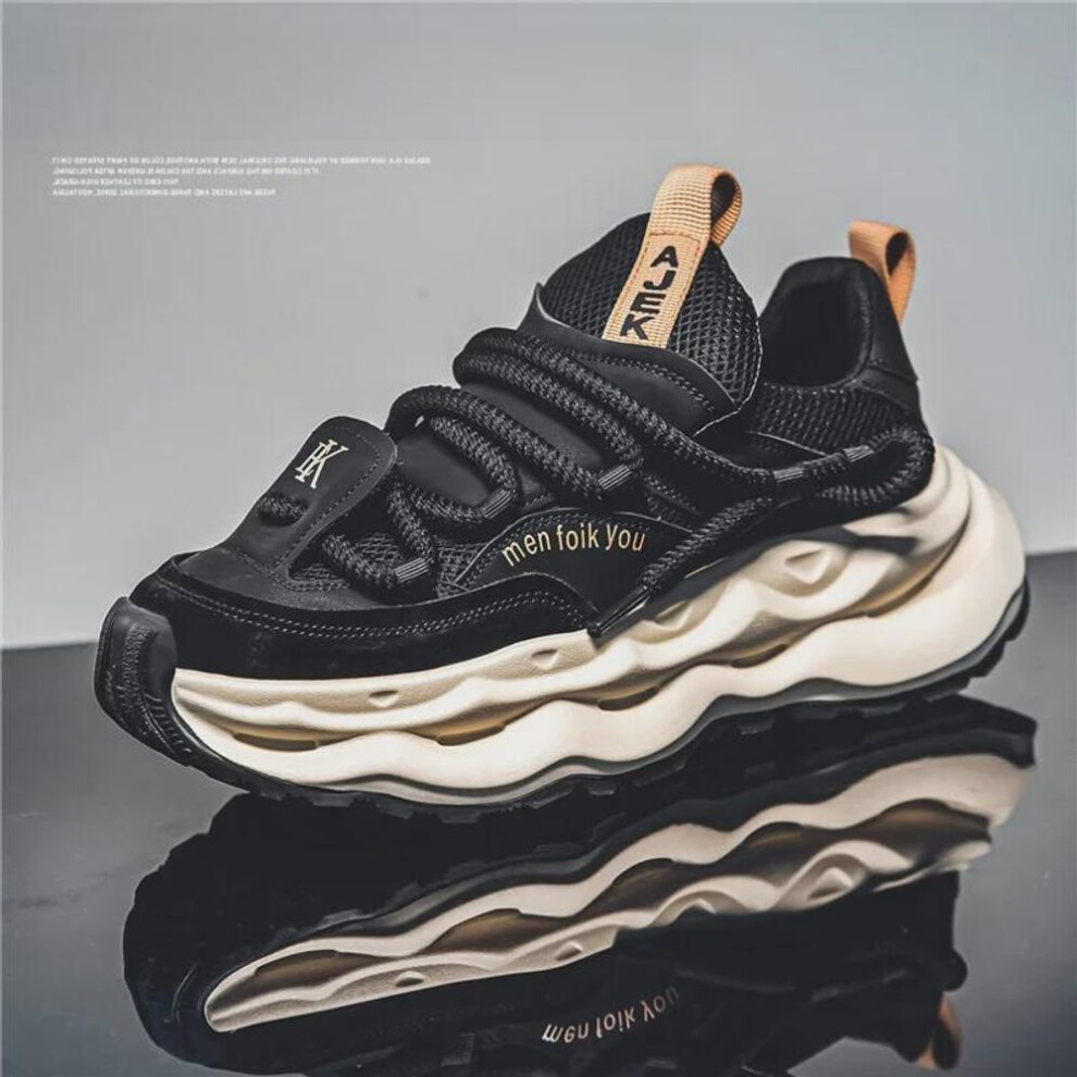 (black, 42) Men's 2024 Fall Thick-sole Breathable Mesh Casual Running Shoes - Fashionable, Versatile Dad Sneakers