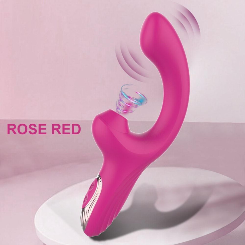 (rose red) 2-in-1 Powerful Vibration Clitoral Massager 7 Modes Sucking Vibrator For Women G-spot & Clitoris Stimulator Adult Sex Toy For Couple