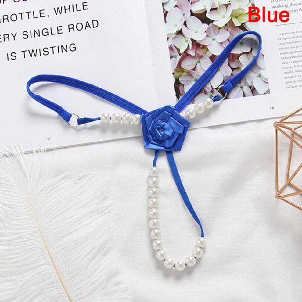 (blue) Womens Ladies Briefs Micro G-string Thongs Sexy Lingerie Underwear With Pearl