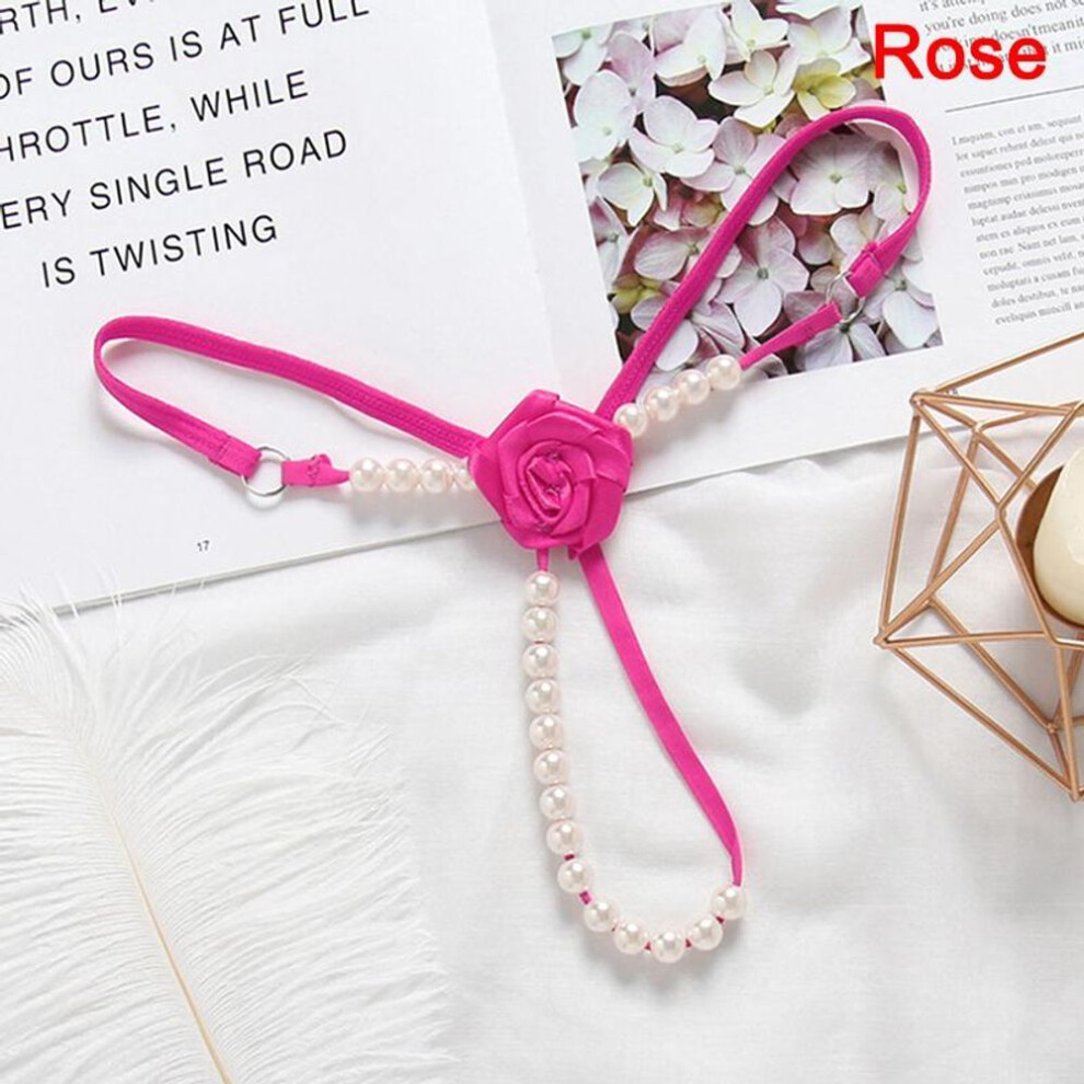 (rose red) Womens Ladies Briefs Micro G-String Thongs Sexy Lingerie Underwear With Pearl