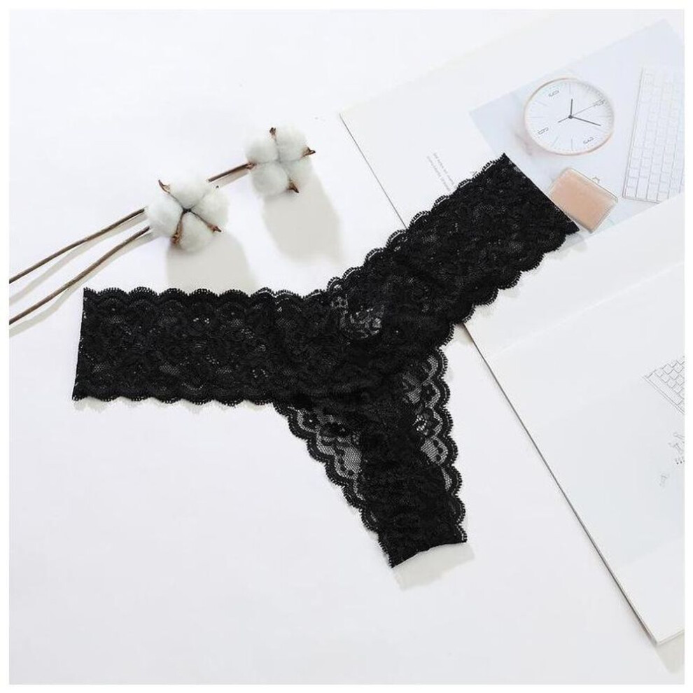 (black, XL) New Sexy Lace Panties for Women Comfortable Version Seamless Plus Size Pure Cotton Crotch Women's Panties Thong