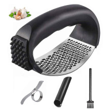 (As show, One size) 4 Pieces Of Ginger And Garlic Pressing Rocker-free With Orange Peeler Stainless Steel Ginger Garlic