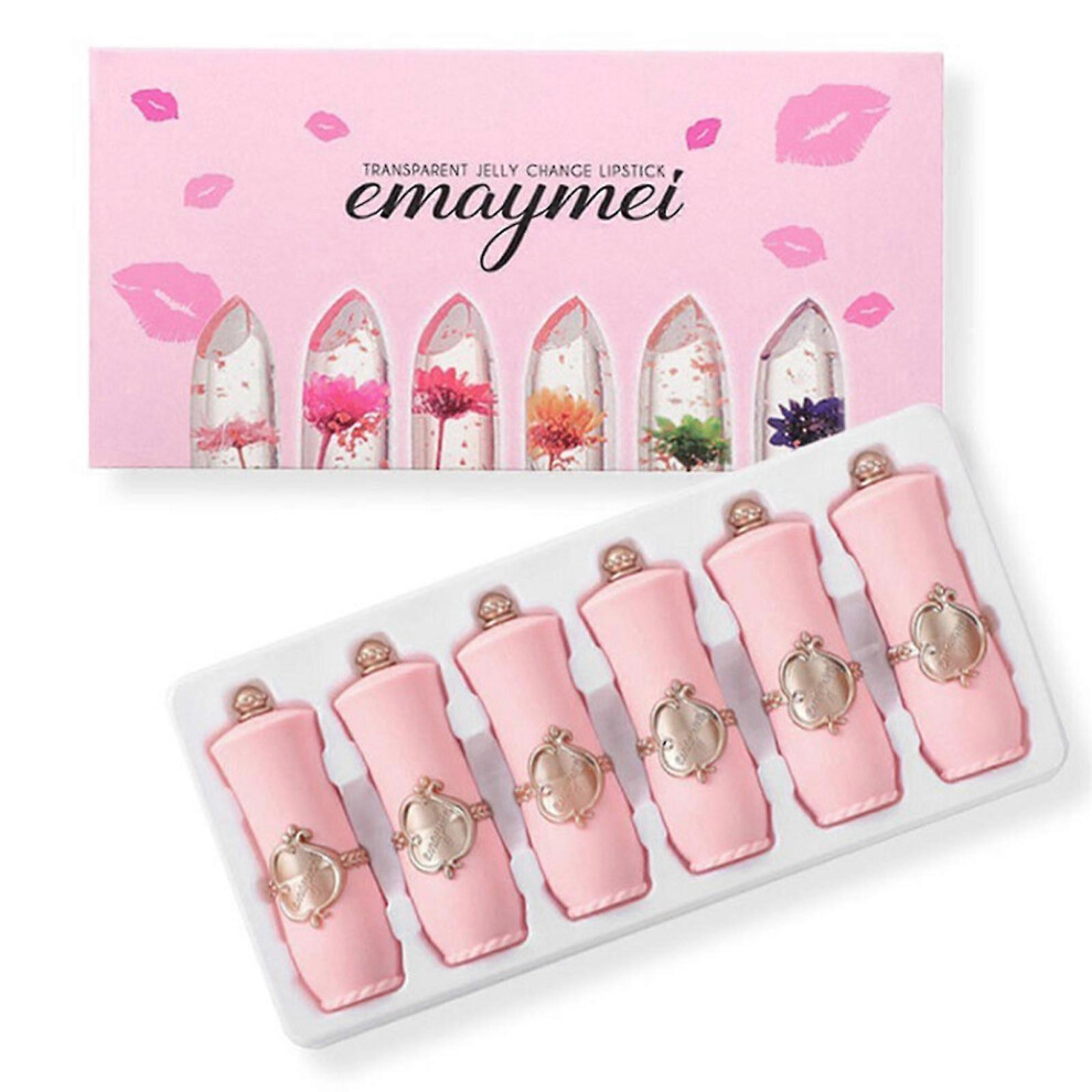 (As show, One size) Flower Jelly Lip Balm Set Temperature Color Changing Lipstick Long-lasting