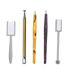 (As show, One size) 5pcs Nail Magnet Tool Set With Double Head Flower Design Nail Magnet Pens