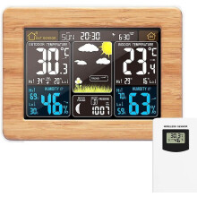 (As show, One size) Wireless Weather Station Color Digital Weather Clock with Indoor and Outdoor Thermometers with Date