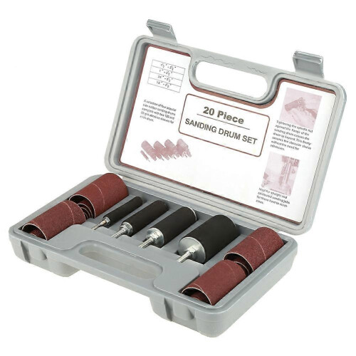 (As show, One size) 20pcs Spindle Sanding Drum Sander Tool Kit Set with Case for Drill Press